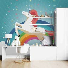 3D Bright Rainbow Unicorn Wallpaper Wall Mural Removable Self-adhesive Sticker