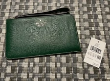 KATE SPADE LUCY ARUGULA GREEN LEATHER MEDIUM L-ZIP WRISTLET WALLET-KE574-BNWT