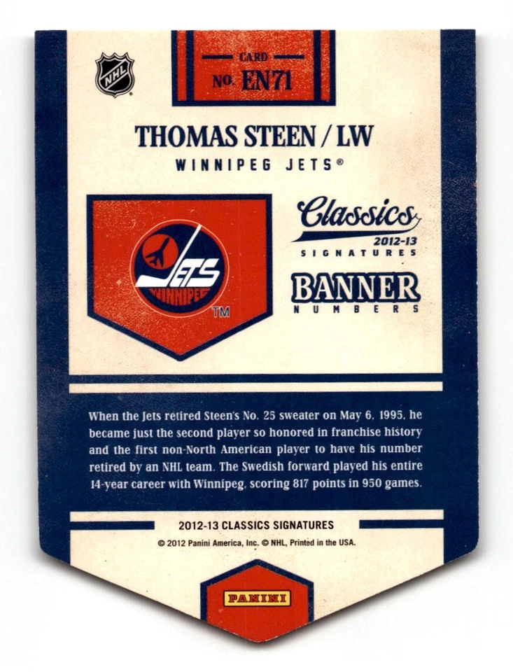 Thomas Steen 2012-13 Panini Classics Signatures Banner Numbers #EN71 Winnipeg - Image 2 of 2