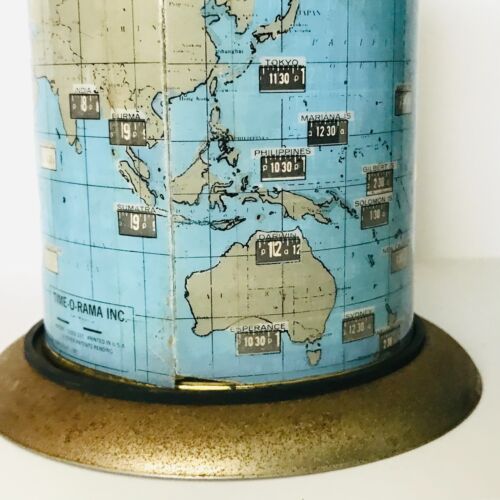 1965 Time O Rama Western Union Perpetual Time Zone Map Pencil Holder Vintage USA - Picture 8 of 14