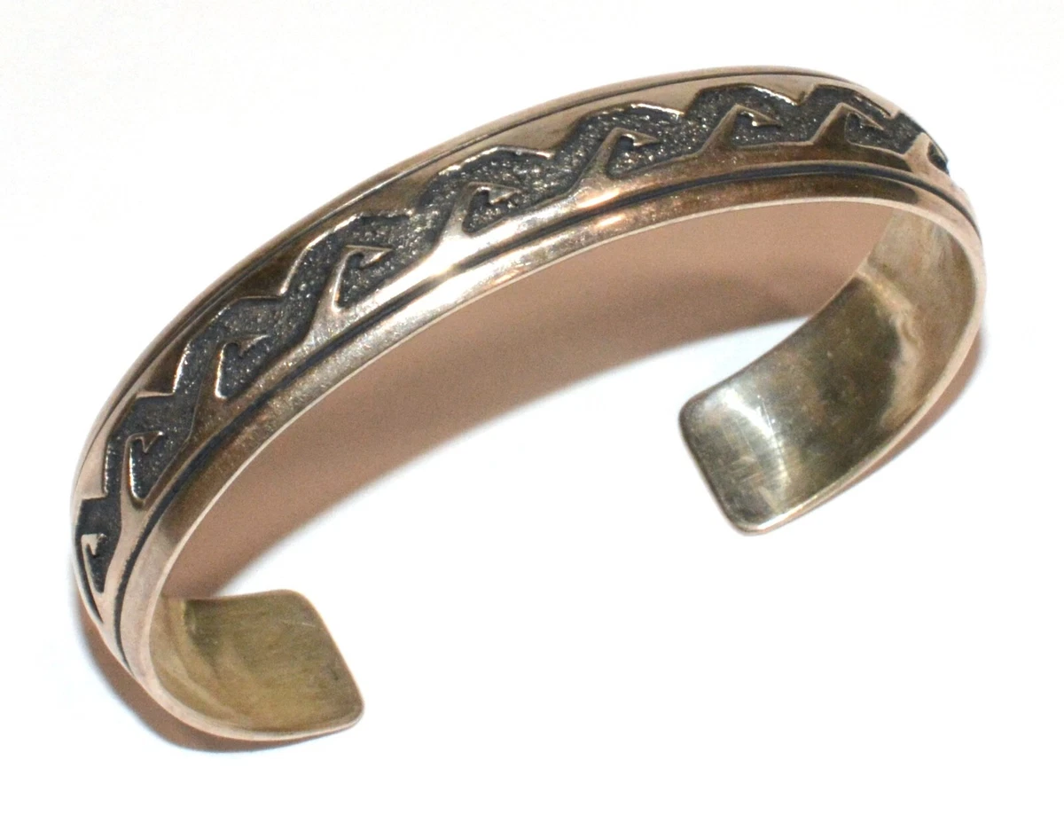 T. Singer Navajo Native American Sterling Silver Bracelet Cuff Wave Design  (K01)