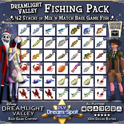  Disney Dreamlight Valley  42 Stacks of Fish - Mix n Match  +Extra Items  