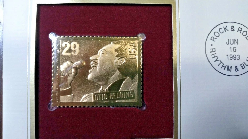 OTIS REDDING RHYTHM & BLUES 1993 22kt Gold Replica First Day Cover CARD Stamp LN - Image 2 of 4