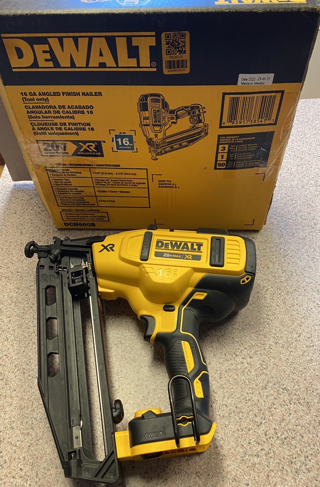 DEWALT DCN660B 20V XR Brushless 16 GA Angled Finishing Nailer (tool