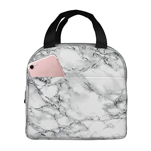 Fiokroo Lunch Bag Insulated Marble Texture Black And White Lunch Box  Reusable