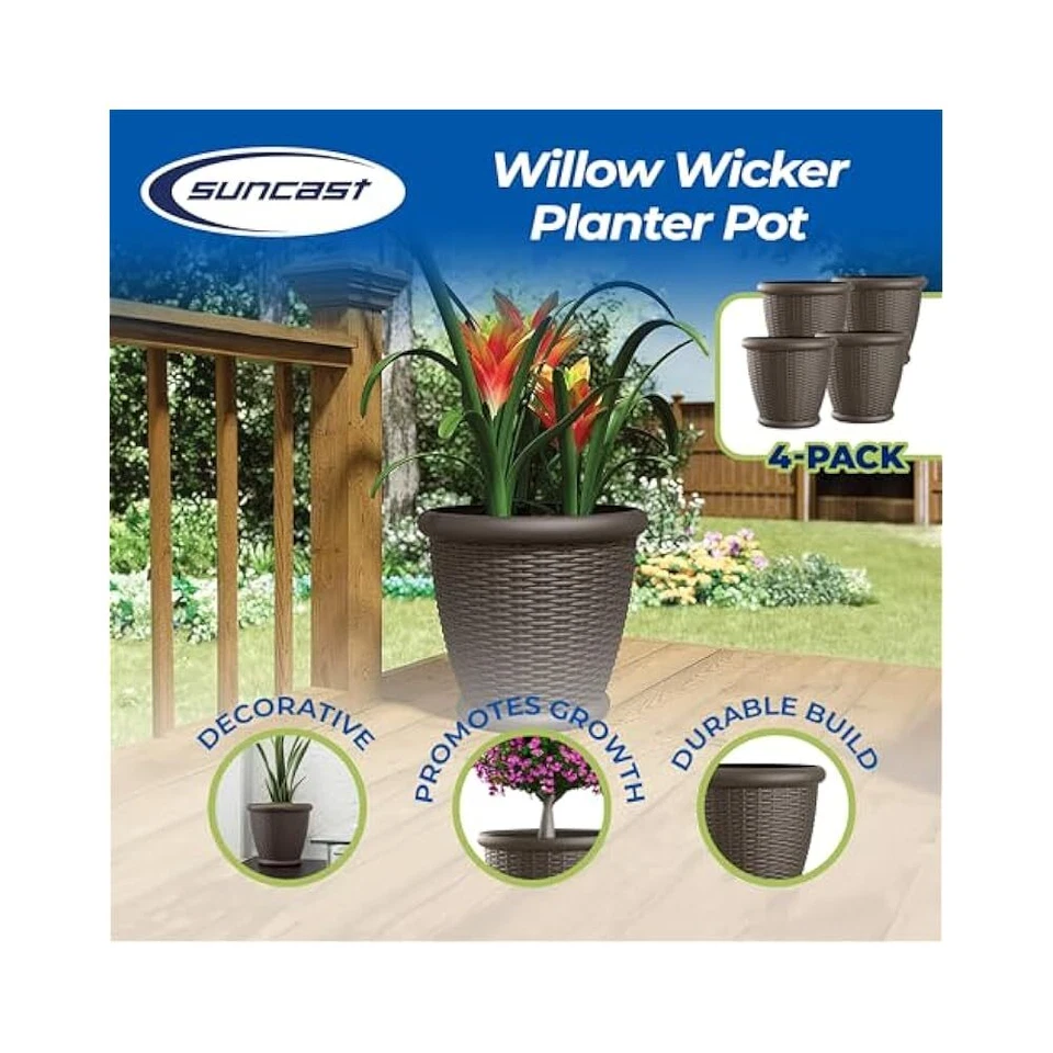 Humedad,Bloqueo Macetas de Mimbre, Tamaño 18", Juego de 4, Drenaje para Plantas Saludables Foto 2 de 4