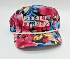 Vintage Exxact Express Hawaii Tropical Floral Cameo Rope Snapback Hat Cap