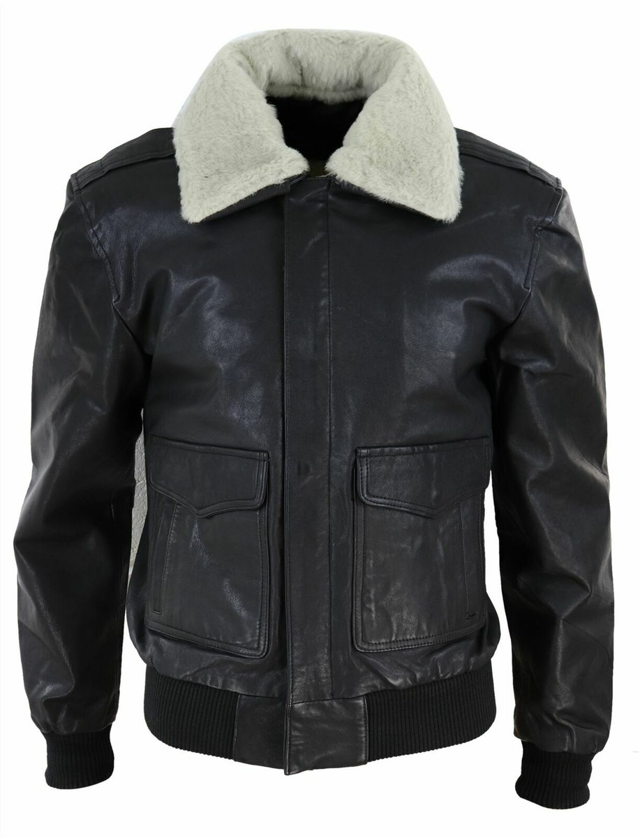 Men's Air Force Real Leather Jacket Pilot Bomber Fur Collar Casual