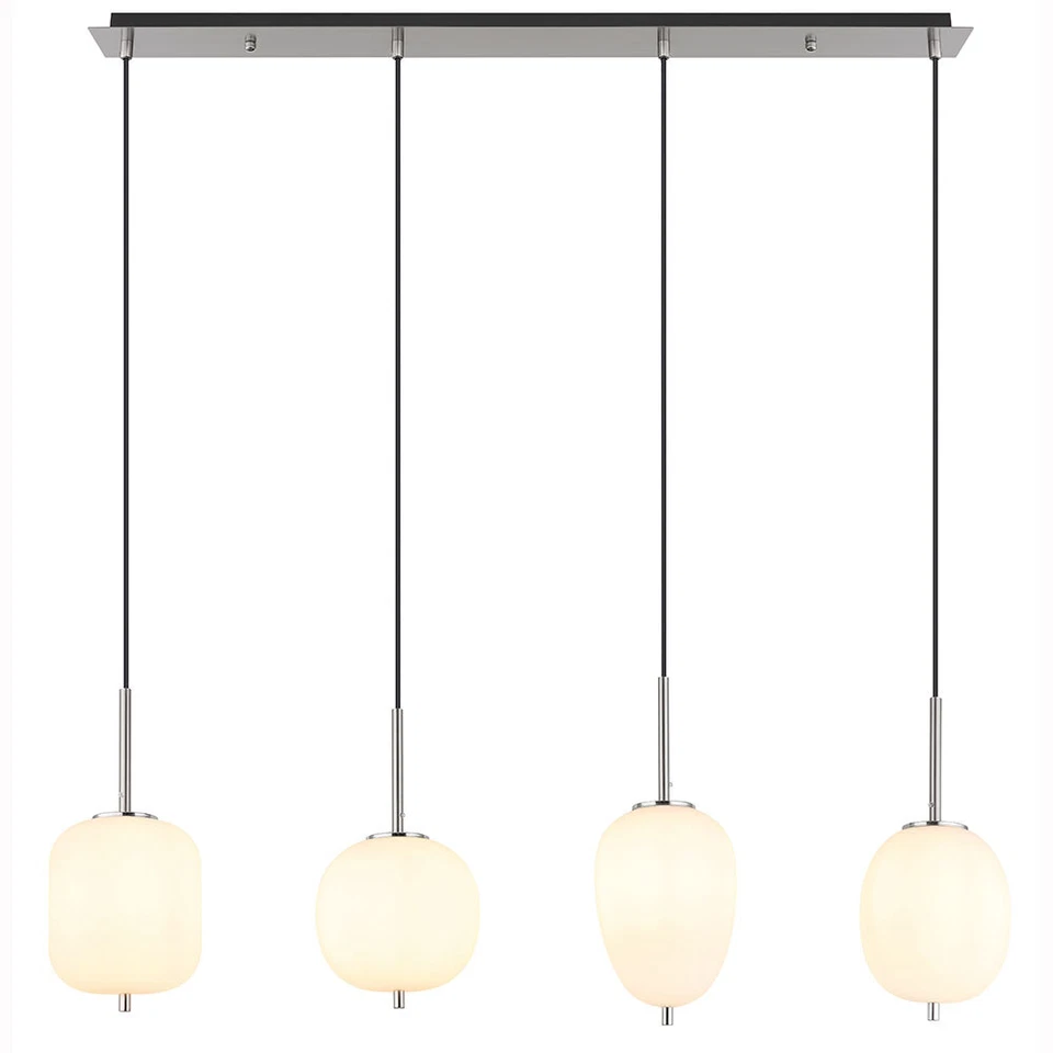 Lampadario A Sospensione Per Soggiorno 4 Fiamme Vetro Argento LED H 120 Cm - Immagine 2 di 4