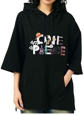 One Piece x Graniph Anime Big Silouette Short Sleeve Hoodie Black
