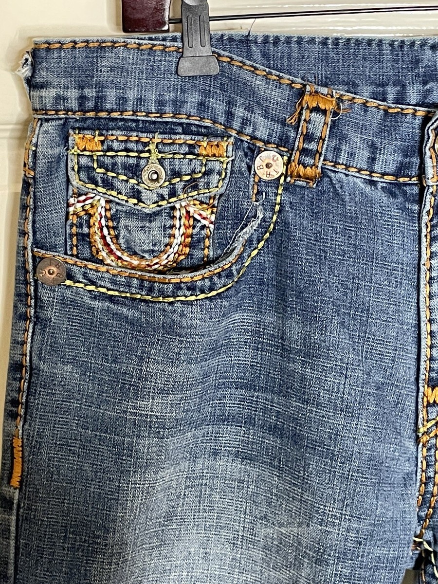 TRUERELIGION JOEYステッチデニム W34L33 TRUE RELIGION JOEY BIG T フレアデニム 白ステッチ - メルカリ