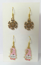 Snowflake  Pink Gnome Dangle Earrings NEW Handmade
