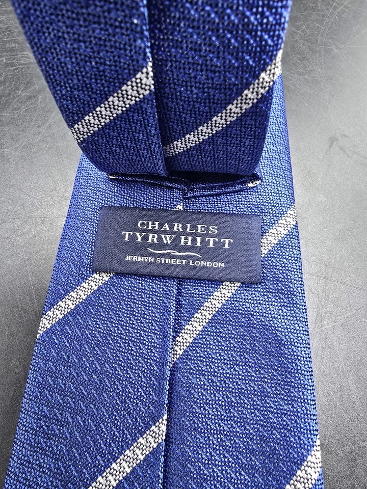 Charles Tyrwhitt Silk Tie Men's Blue & Silver Rep Stripe  58.5"x3.5" Necktie - image 4 of 4