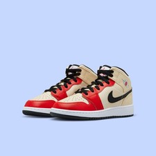 Nike Air Jordan 1 Mid GS Red Beige DV7012-100 Kids Size 5Y Shoes 60A