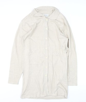 Mode Damen beige Kragen Baumwolle Langarm Cardigan Größe 10
