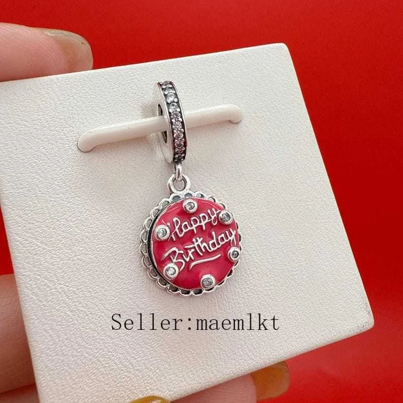 Nuevo Dije de Pastel de Cumpleaños Rosa Plata de Ley 925 para Pulsera, Dije de Nacimiento Foto 3 de 4
