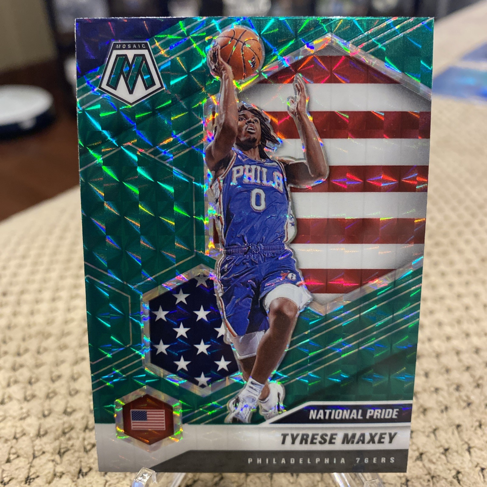 2020-21 Panini Mosaic- National Pride Tyrese Maxey #259 Reactive Green Prizm RC
