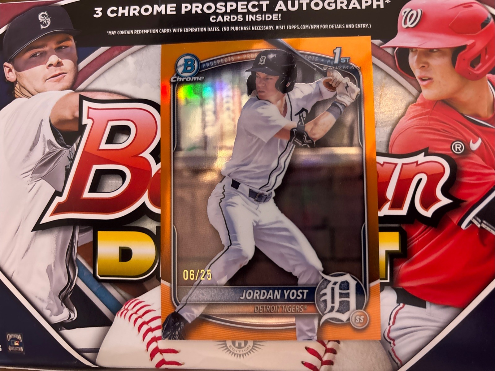 2025 Bowman Draft Chrome Jordan Yost Bowman 1st True Orange 6/25 Tigers