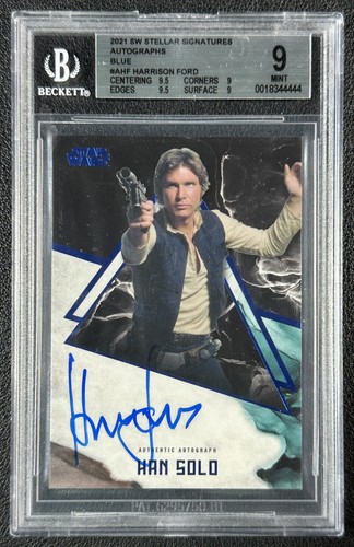 HARRISON FORD HAN SOLO BGS 2021 TOPPS STAR WARS STELLAR SIGNATURES BLUE AUTO /25