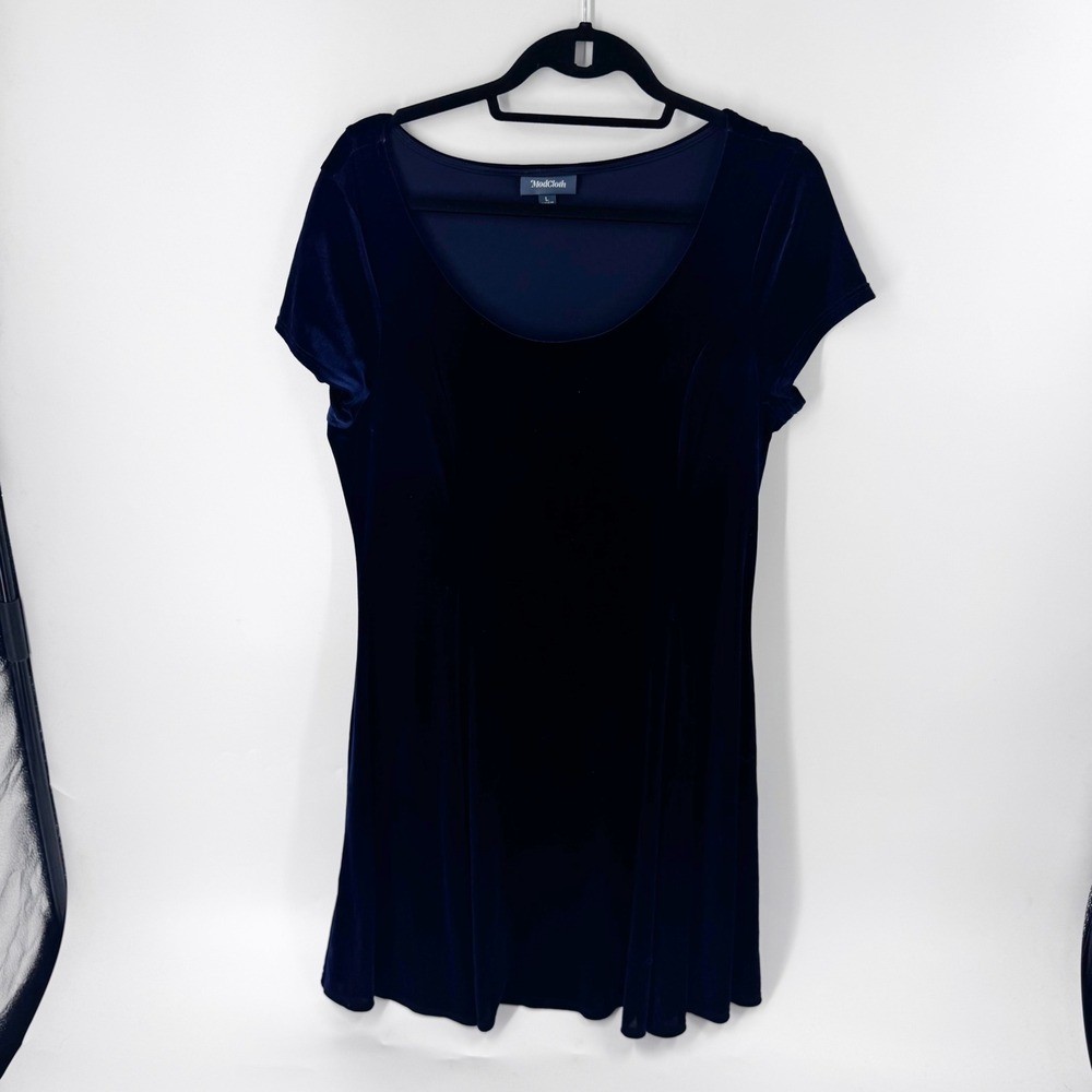 ModCloth Navy Velvet Cap Sleeve Scoop Neck Mini Dress Size L
