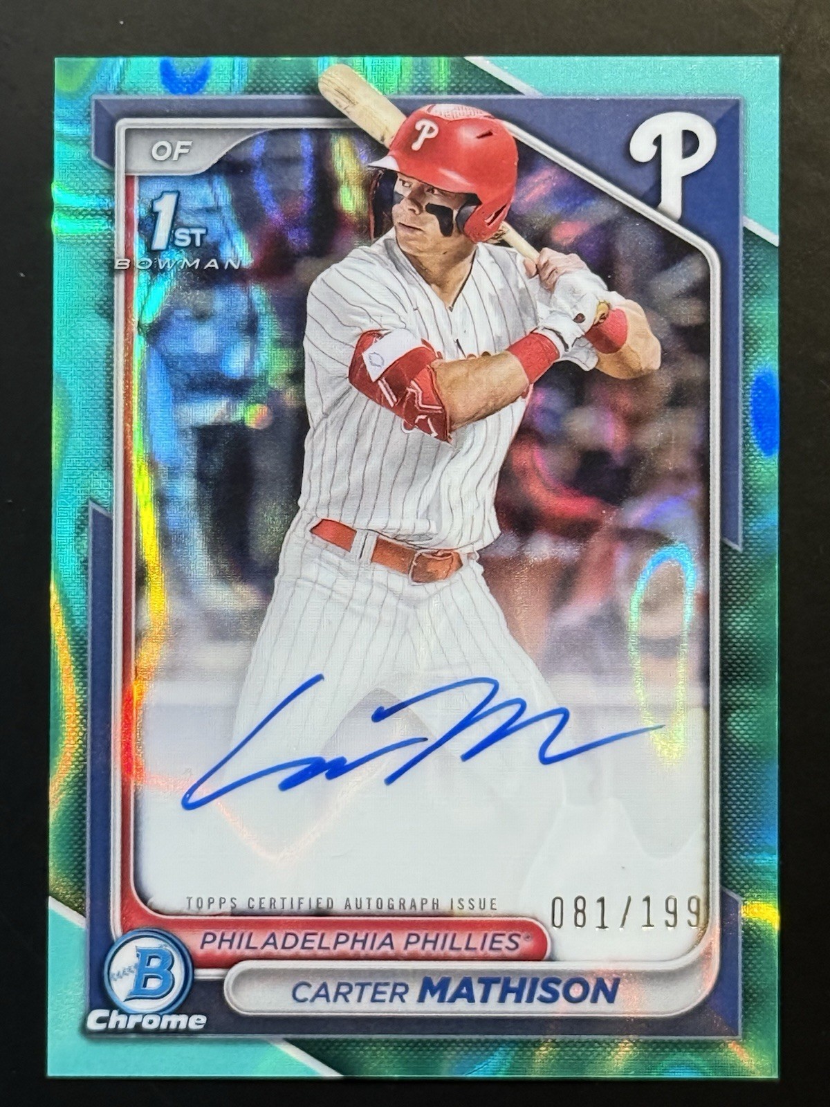 2024 Bowman 1st Prospect Chrome Auto Carter Mathison (CPA- CMA) Aqua Lava /199