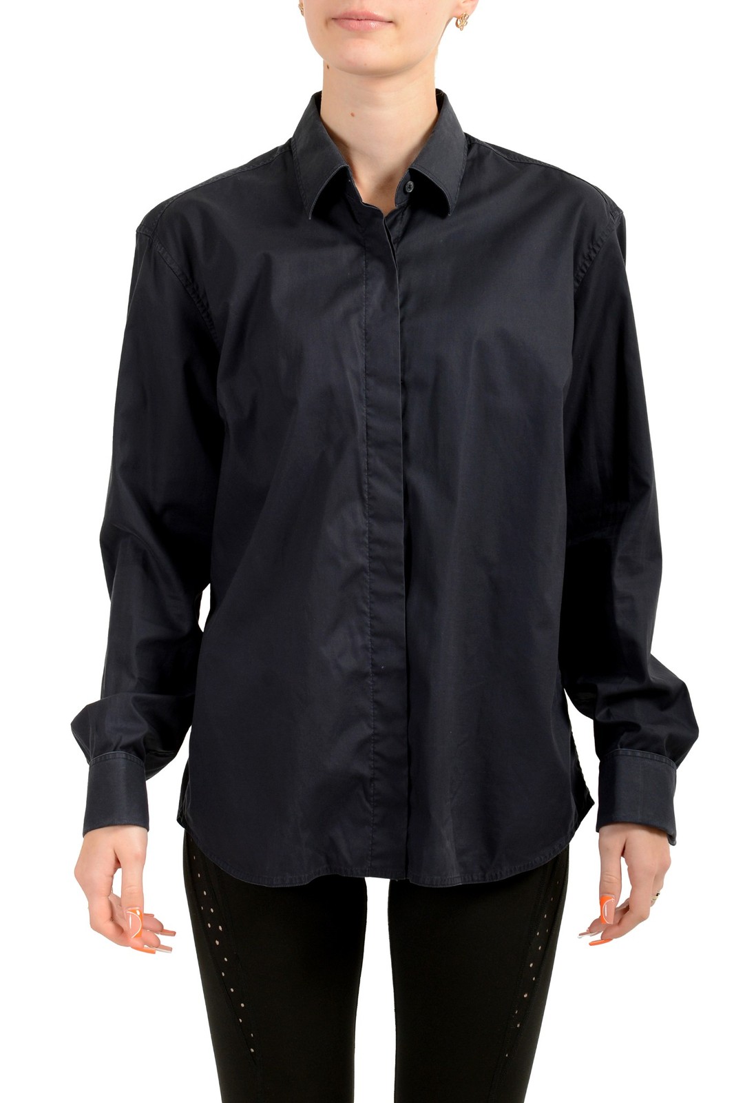 Scuderia Ferrari Women's Navy Blue Button Down Long Sleeve Shirt US M IT 42