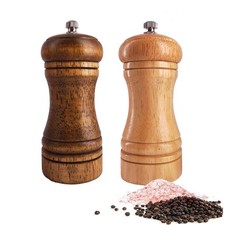Salt and Pepper Grinders Set, Manual Wooden Salt and Pepper Mills Shakers, Ceram
