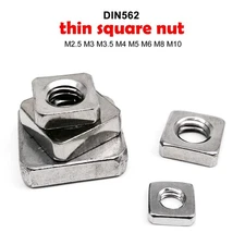 M2.5-M10 DIN562 Thin Wafer Square Foursquare Quadrate Nut 304 A2 Stainless Steel