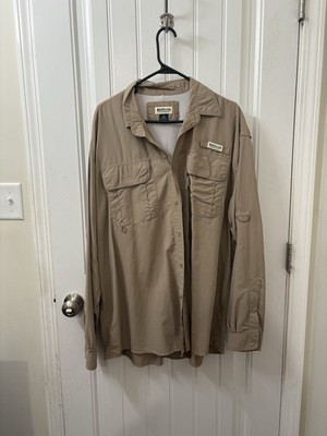 Magellan Fishing Shirt Men s 2x Khaki Angler Fit Vented Roll Tab Sleeve Hiking