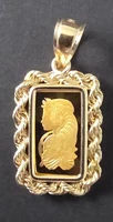 1 Gr Fine Gold Bar PAMP VERISCAN LADY FORTUNA In 14 Karat Gold Rope Bezel 2.81gr