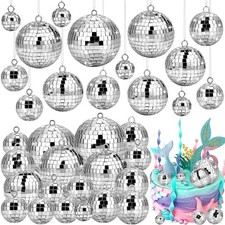 Silver Disco Ball Ornaments Set 26 PCS Mini Mirror 5 Sizes Disco Ball
