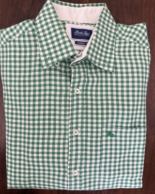 Berto Lucci Men s M Green & White Check Button Down Long Sleeve