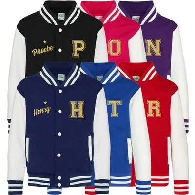 STITCHU Personalised Name Initials Kids Varsity Jacket Gold Childrens Custom Letterman