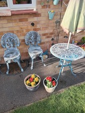 Antique Vintage Ornate Cast Metal Patio Set:1 Table & 2 Chairs Garden Furniture