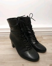 M&S UK 6 Lace Up Leather Boots Victorian Style Black Heels Steampunk Gothic