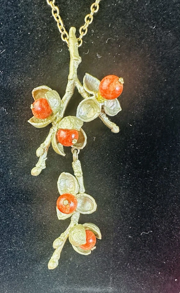 Michael Michaud Kyoto Maple Necklace 20” Gold Bronze Red Beads Silver Seasons - Image 2 of 4