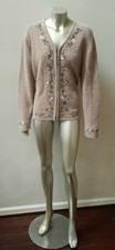 SILK ANGORA BLEND VTG GRANNY EMBROIDERED PEARLS BEADS CARDIGAN KNIT SWEATER sz L