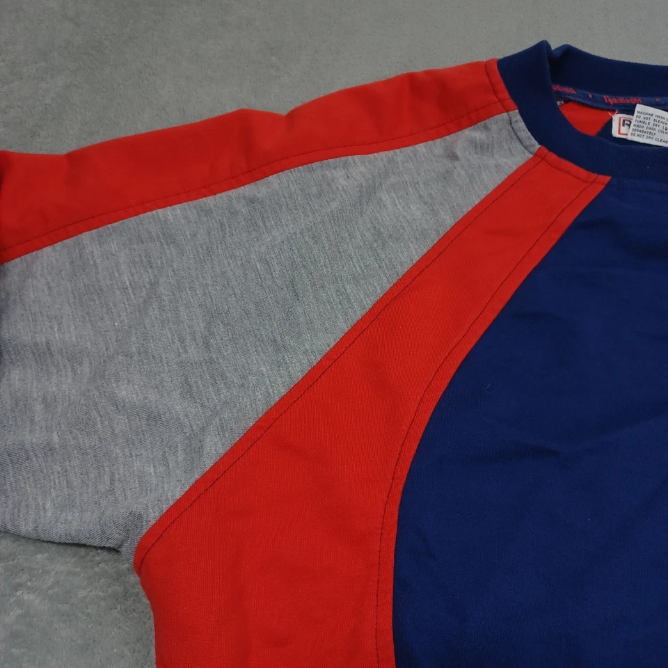 Suéter Vintage Reebok Para Hombre Grande Azul Rojo Gris Pullover Cuello Redondo Años 90 Foto 2 de 4