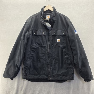 Carhartt Quick Duck Jacket Men s Medium Black Kasco Patches Work Coat Flaws READ