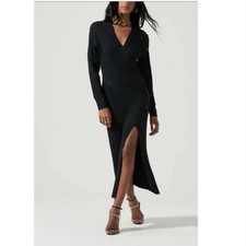 ASTR the Label Astrid Maxi Dress Ribbed Mock Neck Cold Shoulder Charcoal Small