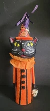 Vintage Halloween Primative Paper Mache Black Cat Figurine