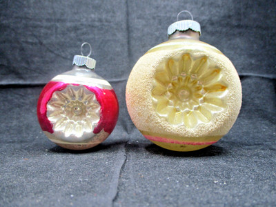 2 Vintage 1950's-60s Shinny Bright Double Indent Mercury Glass Xmas Ornaments 