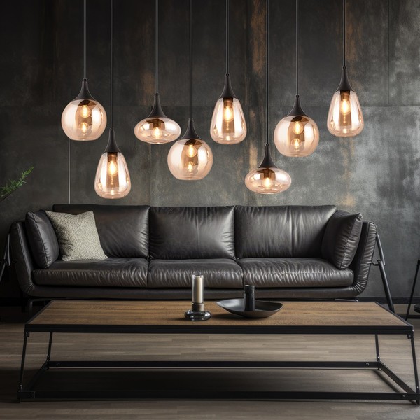 Pendellampe Esstischleuchte HäNgelampe Retro Glas Wohnzimmerlampe Amber H 150 Cm-image