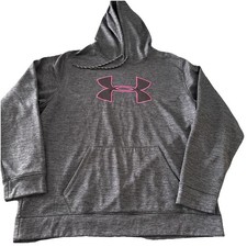 Under Armour Storm Women's Pullover Hoodie Gray Pink Logo Fleece Size 2XL loose