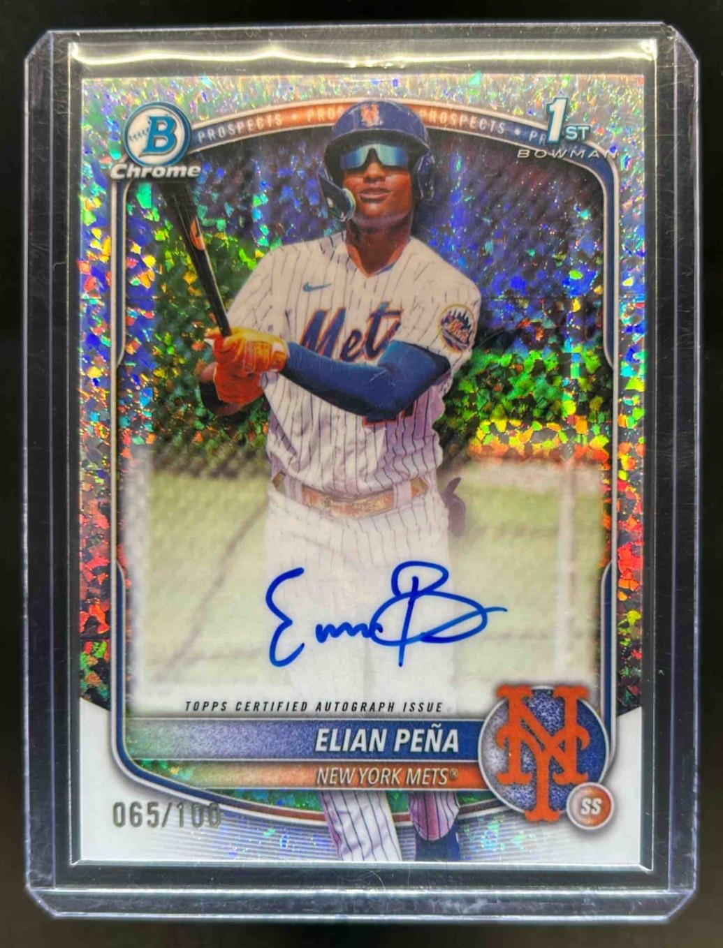 2025 Bowman Chrome Elian Pena Auto Mini Diamonds Refractor 1st Prospect #65/100