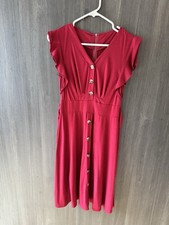 Maroon Red V-neck Midi Dress Ruffle Sleeve Size Small