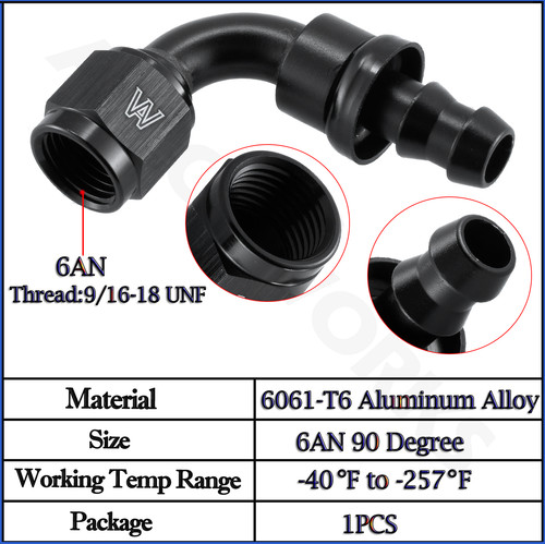 SYKRSS 6AN 90 Degree Push Lock Hose End Fitting Aluminum Female Swivel To Push Lock Barb Type Fitting For Rubber Fuel Line - Foto 6
