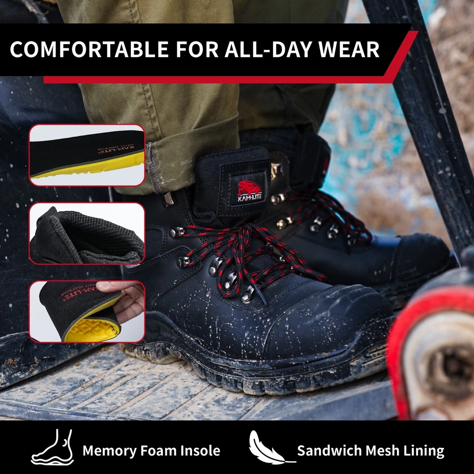 Work Boots for Men, Steel Toe Waterproof Safety Boots Comfortable Non-Slip - Image 3 of 4