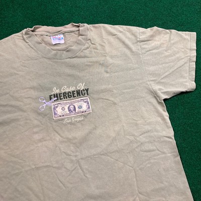 Vintage Hanes Shirt Mens L Green Embroidered Las Vegas Emergency Dollar Bill 90s