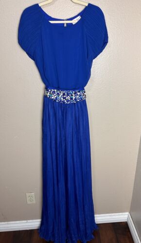 Fame And Partners Cobalt Blue Gown Pleated Chiffon Womans Size 28w Formal Dress - Picture 5 of 18